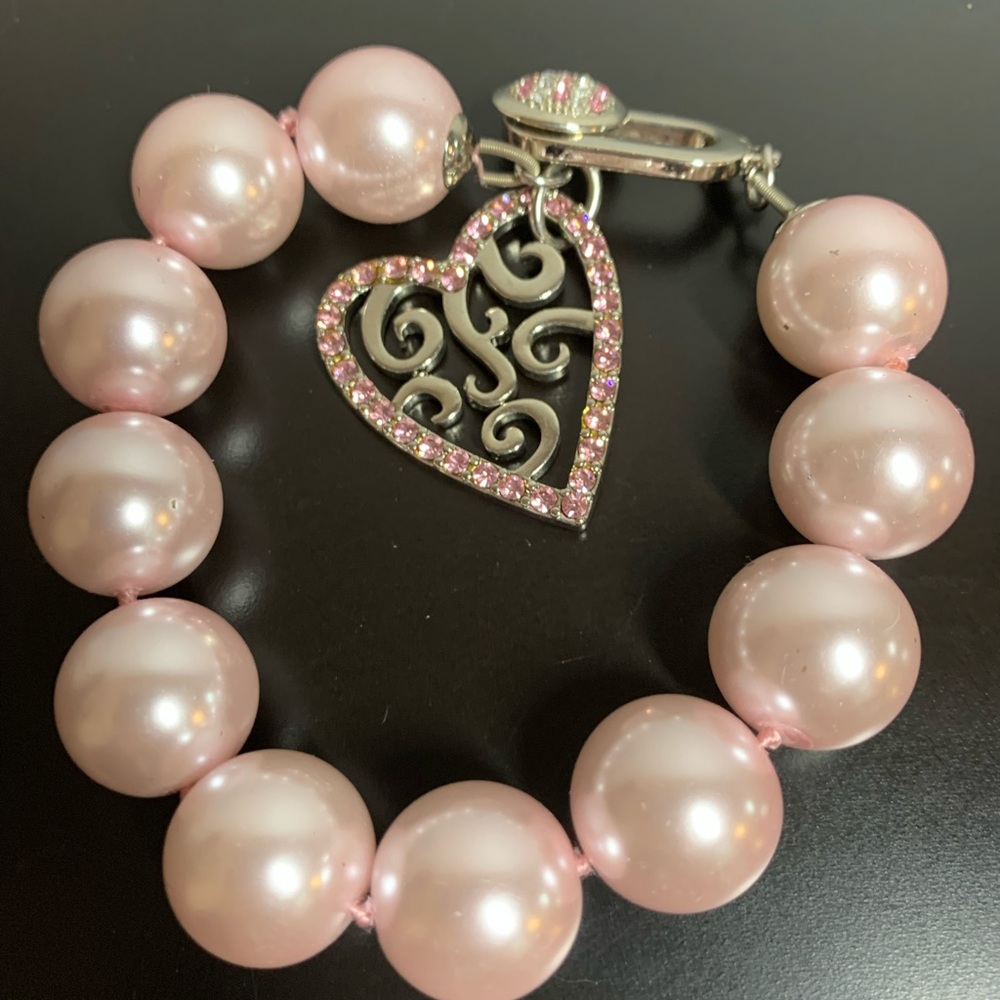 Pink Chunky Pearl Heart Charm Bracelet